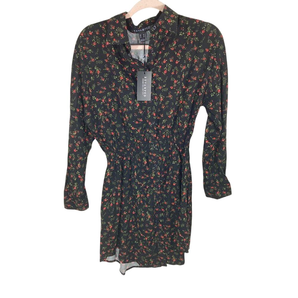 NWT Revamped Victorian Floral Print Button Down Dress Boho Whimsygoth Grunge